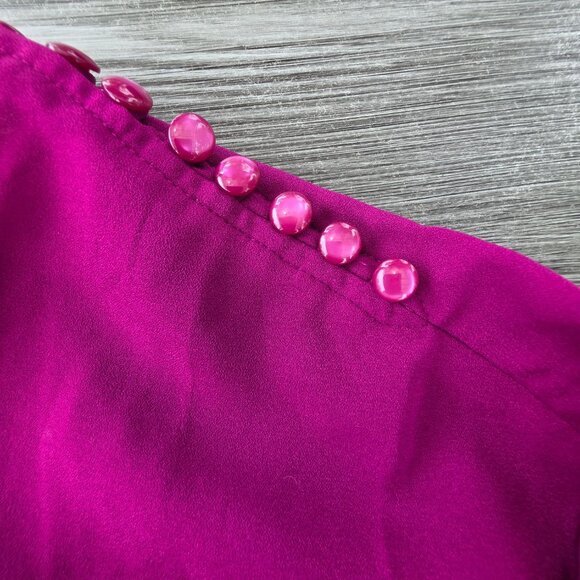 Lands End Womens Fuchsia Button Accent Blouse L Long Sleeve Top Lightweight Boho - Picture 4 of 10